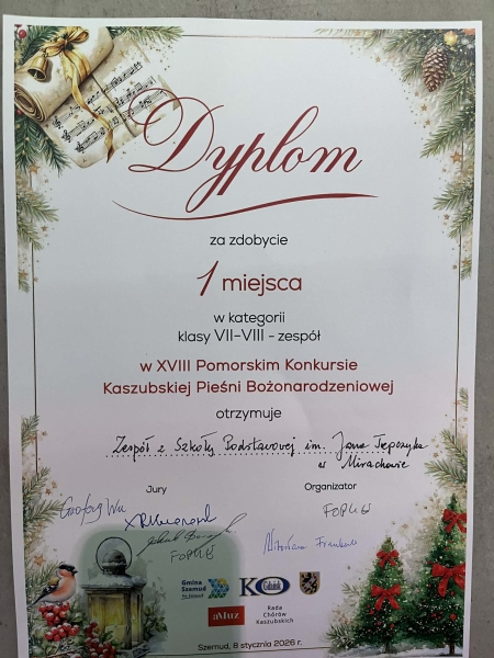 Sukcesy naszych uczniów w XVIII Pomorskim Konkursie Kaszubskiej Pieśni Bożonarodzeniowej w