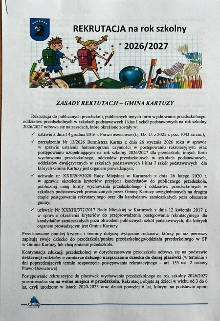 Rekrutacja do Punktu Przedszkolnego, Zerówki i I klasy